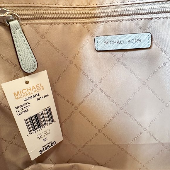 Michael Kors Charlotte Large Top Zip Shoulder Tote Bag Vista Blue - Picture 10 of 11